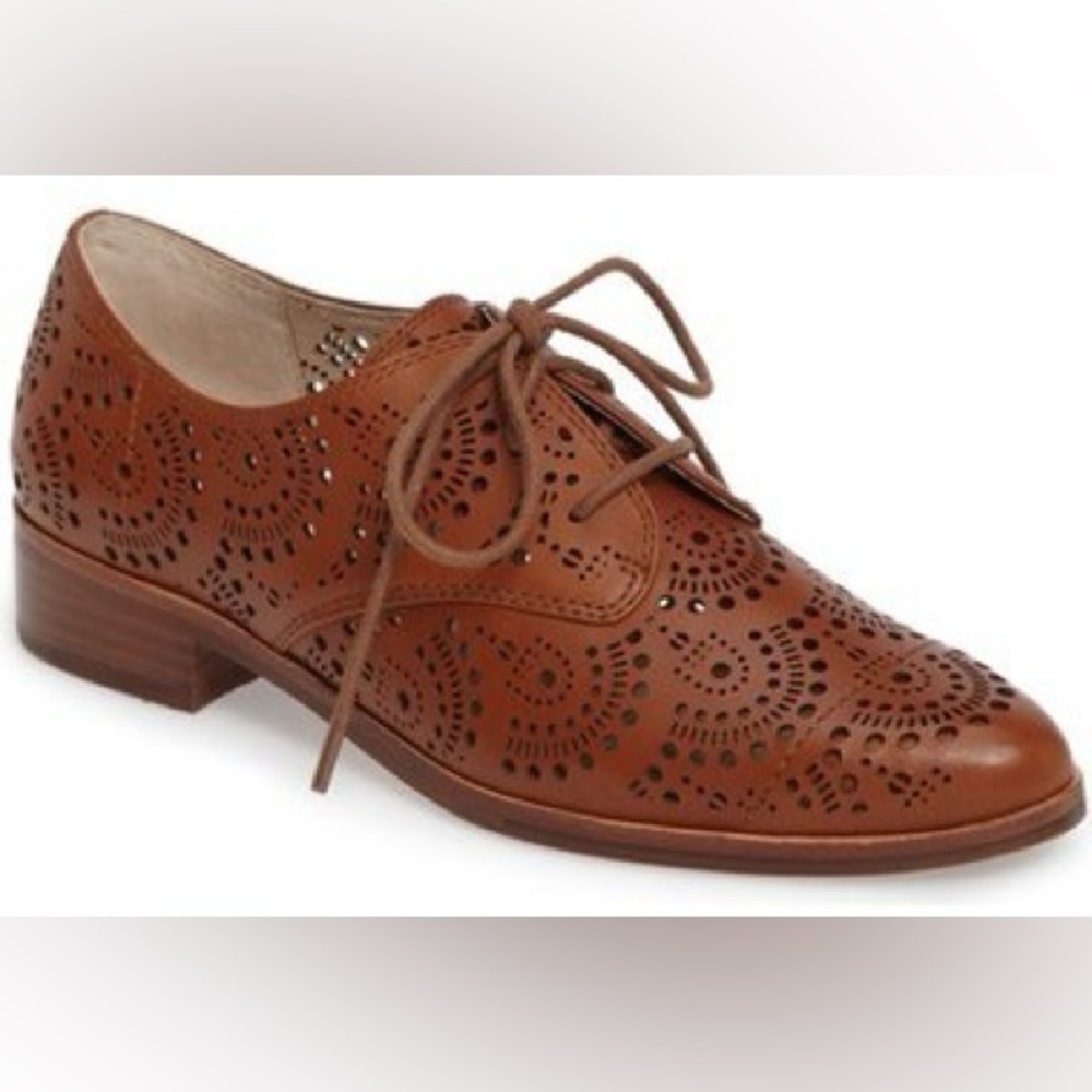 Louise Et Cie Annacis Almond Toe Perforated Leather Oxfords in brown